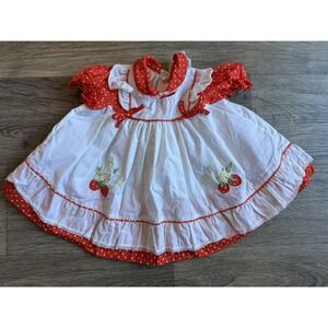 Vintage 80s Infant‎ Apron Style Strawberry Dress 12 Months